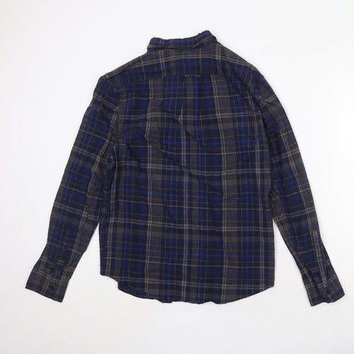 H&M Mens Blue Plaid Cotton Button-Up Size S Collared Button