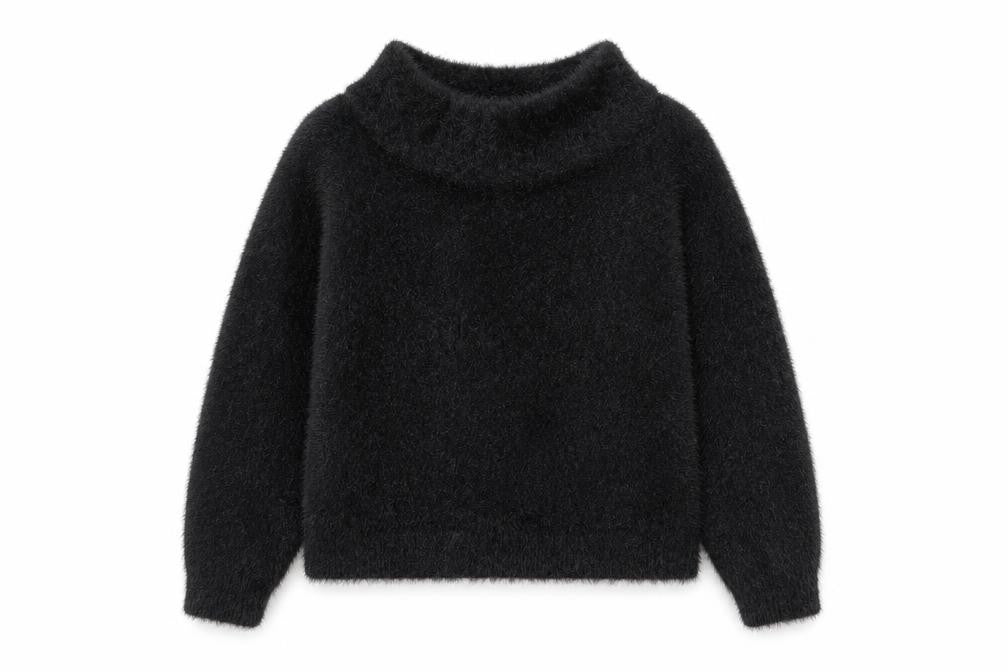 Front view of H&M women’s black roll neck polyester jumper, size XS