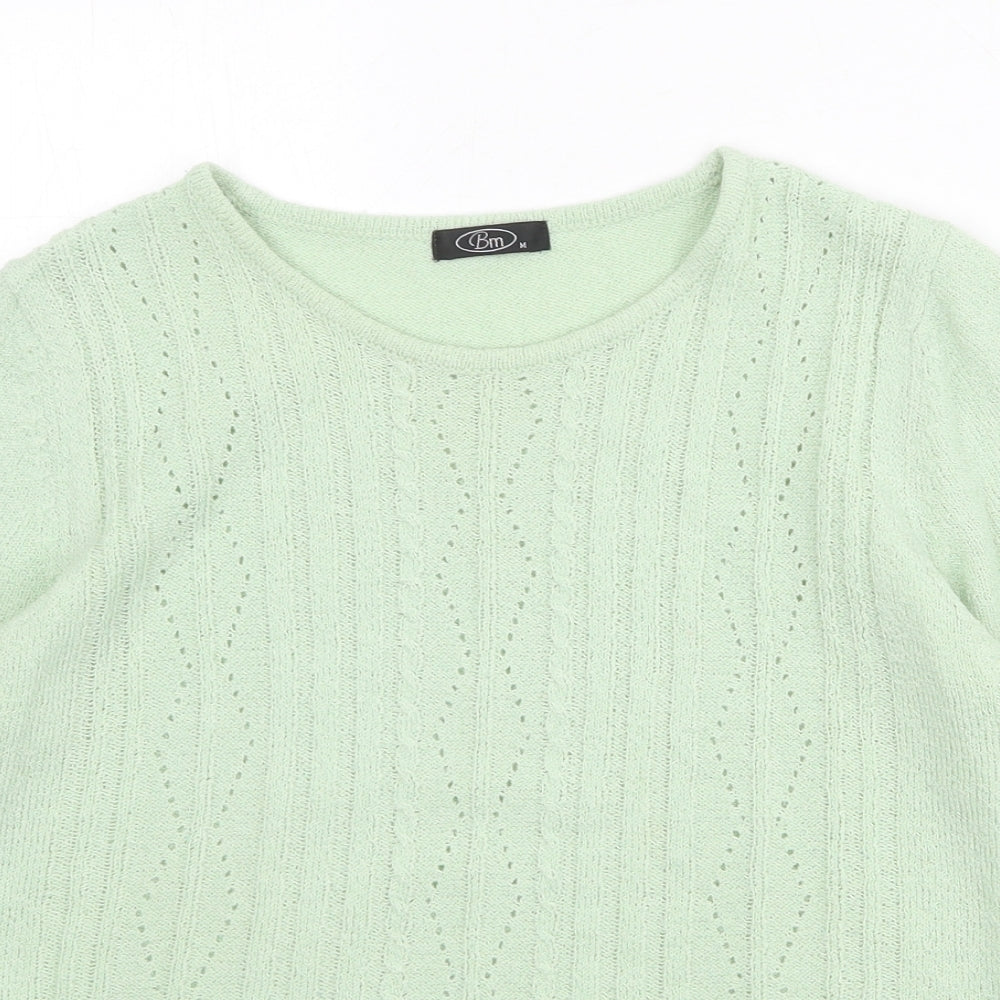 Bonmarché Womens Green Round Neck Acrylic Pullover Jumper Size M Pullover