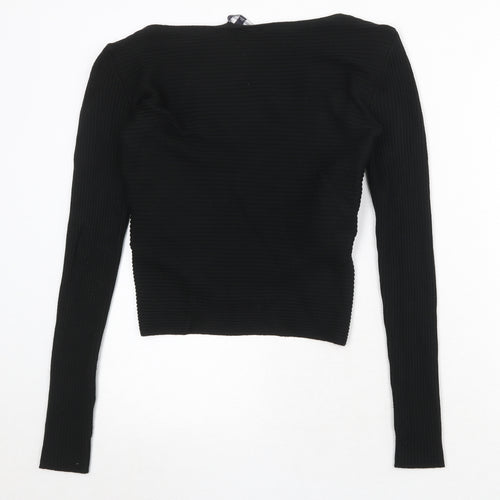 Marks and Spencer Womens Black V-Neck Linen Pullover Jumper Size 12 Pullover - Ribbed Wrap Style