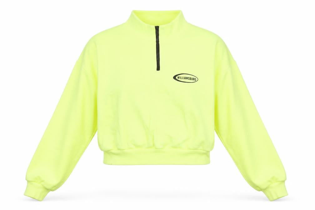 Front view of Divided by H&M women’s yellow cotton pullover sweatshirt, size M, zip - williamsburg
