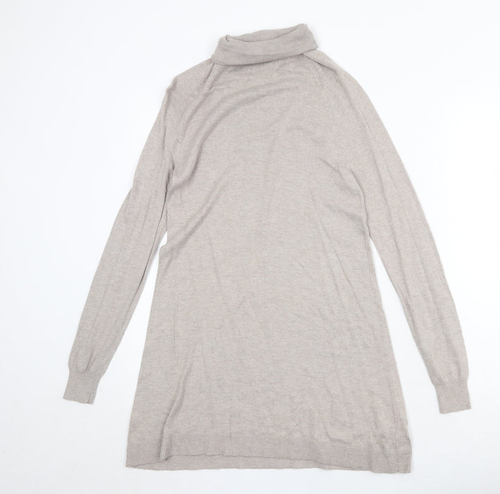 Marks and Spencer Womens Beige Viscose Jumper Dress Size XS Roll Neck Pullover