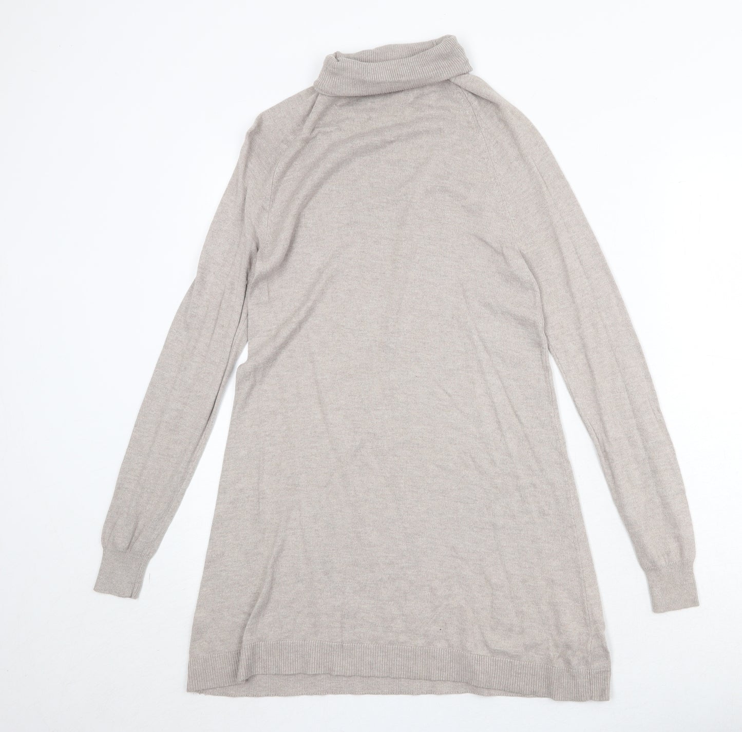Marks and Spencer Womens Beige Viscose Jumper Dress Size XS Roll Neck Pullover