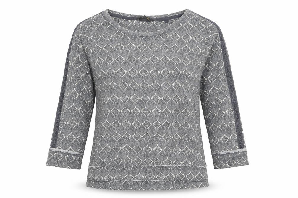 Front view of Next women’s green geometric polyester basic t-shirt, size UK 6, boat neck