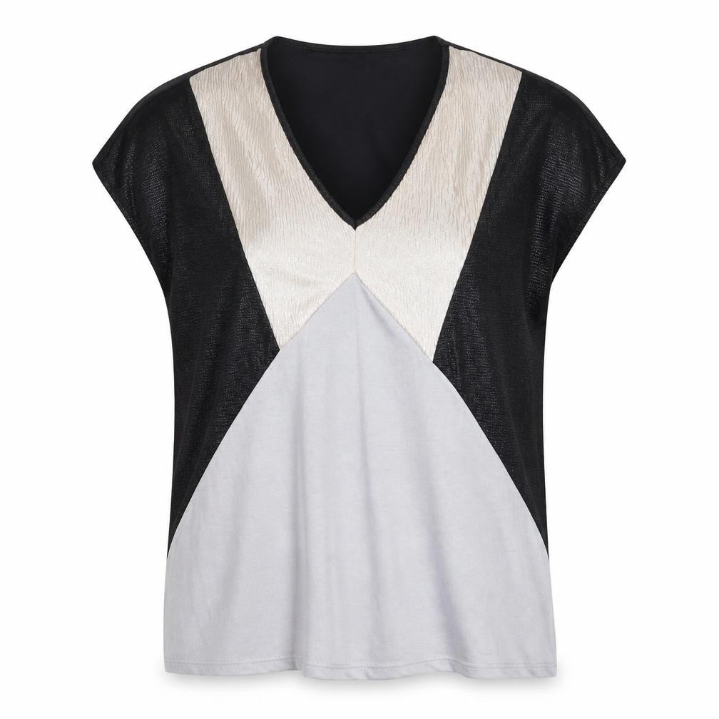 Front view of Oasis women’s black polyester basic t-shirt, size S, v-neck