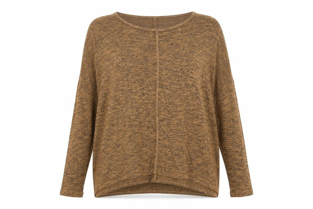 Front view of H&M women’s brown round neck viscose jumper, size UK 8