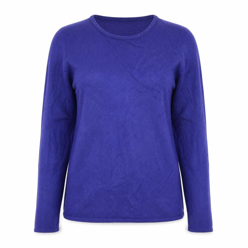 Front view of Bonmarché women’s blue round neck acrylic jumper, size S