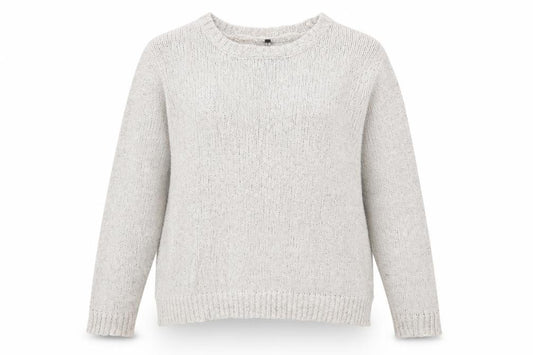 Front view of Garage women’s grey round neck acrylic jumper, size XL