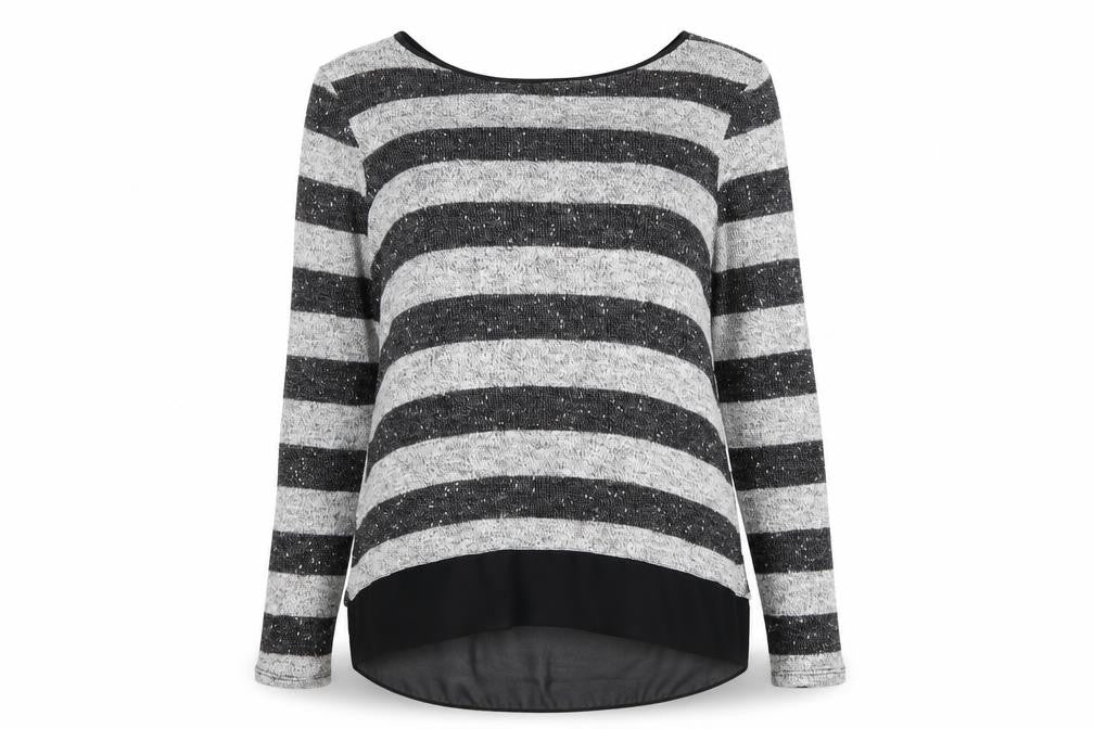 Front view of Oasis women’s green round neck striped polyester jumper, size S