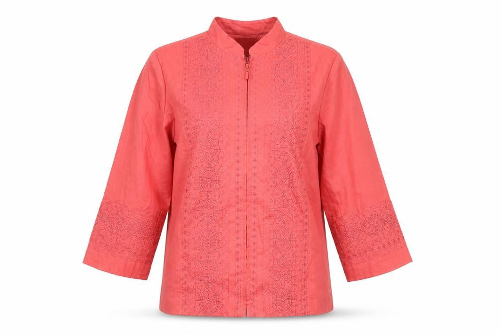 Front view of Anne Carson women’s pink jacket, size 2XL, zip