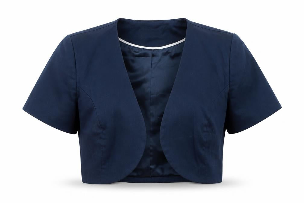 Front view of Anna Rose women’s blue cotton jacket blazer, size UK 10