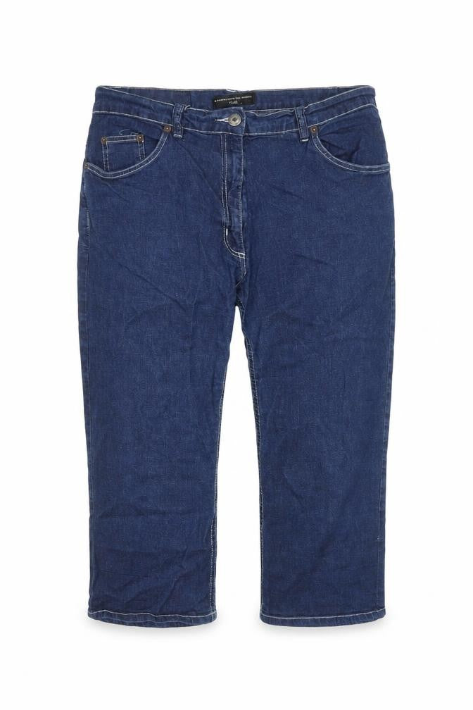 Front view of French Connection women’s blue cotton skimmer shorts, size UK 6, regular zip