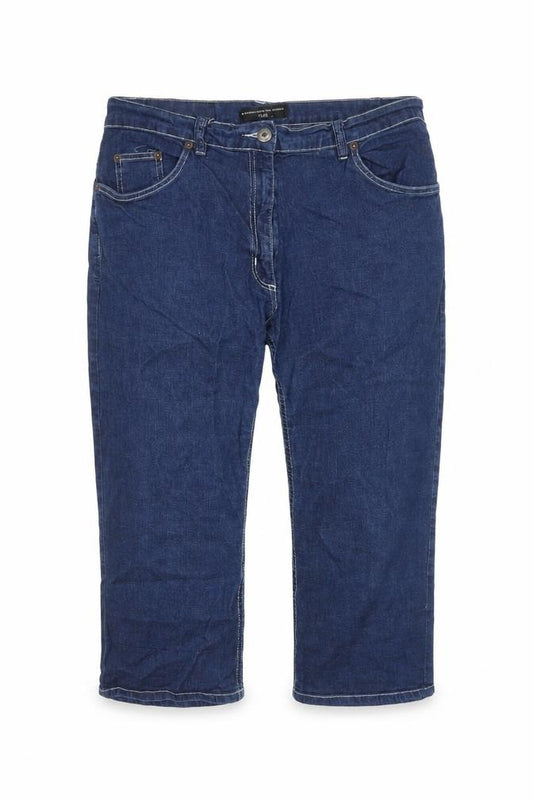 Front view of French Connection women’s blue cotton skimmer shorts, size UK 6, regular zip