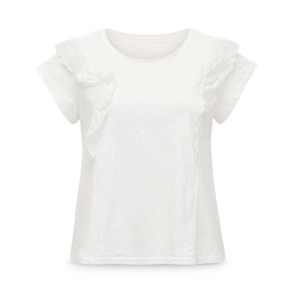 Front view of Yessica women’s white polyamide basic t-shirt, size M, round neck