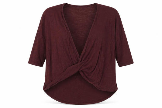 Front view of New Look women’s red polyester basic t-shirt, size UK 6, v-neck
