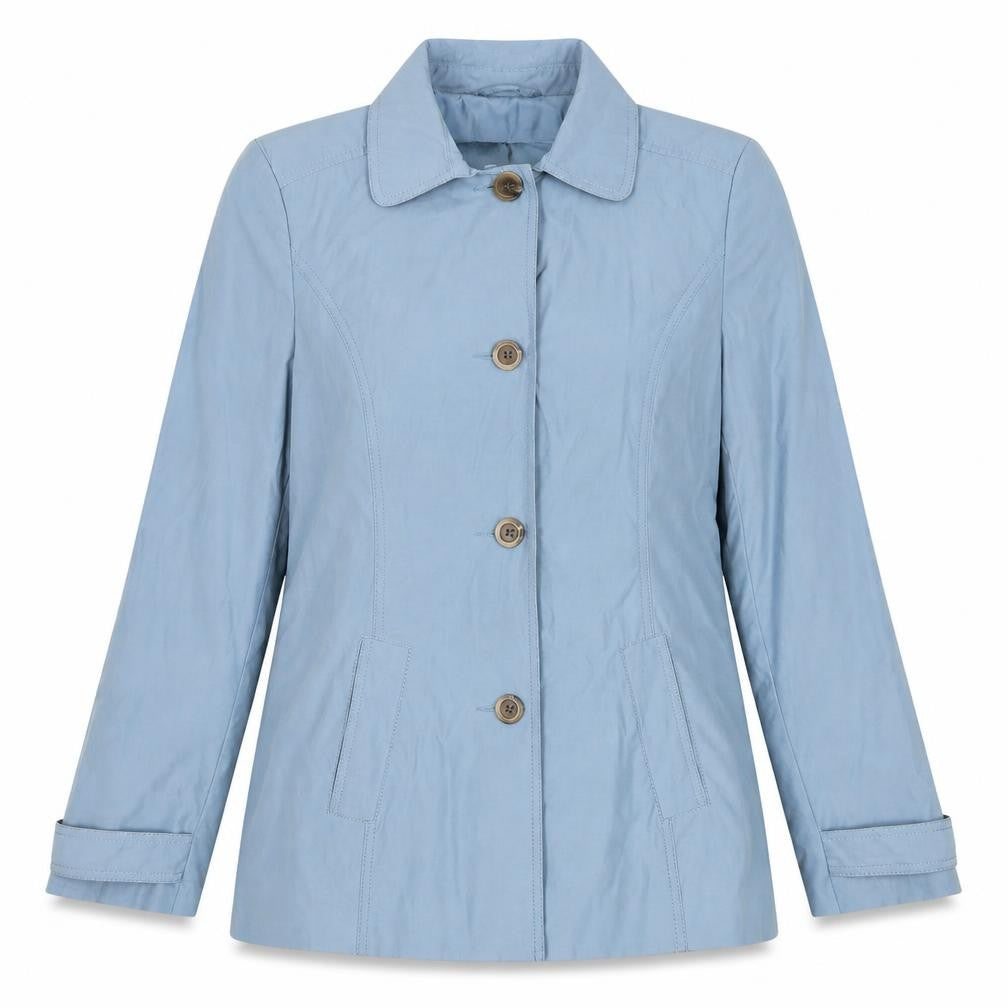 Front view of BHS women’s blue jacket, size UK 10, zip