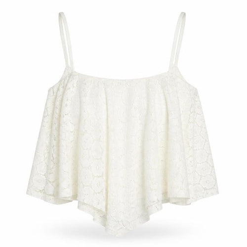 New Look Womens White Floral Polyester Cropped Tank Size 12 Roll Neck