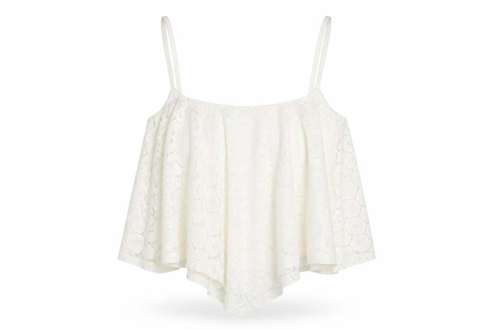 New Look Womens White Floral Polyester Cropped Tank Size 12 Roll Neck
