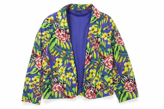 Front view of M&Co women’s multicoloured floral jacket blazer, size UK 14, - butterfly print