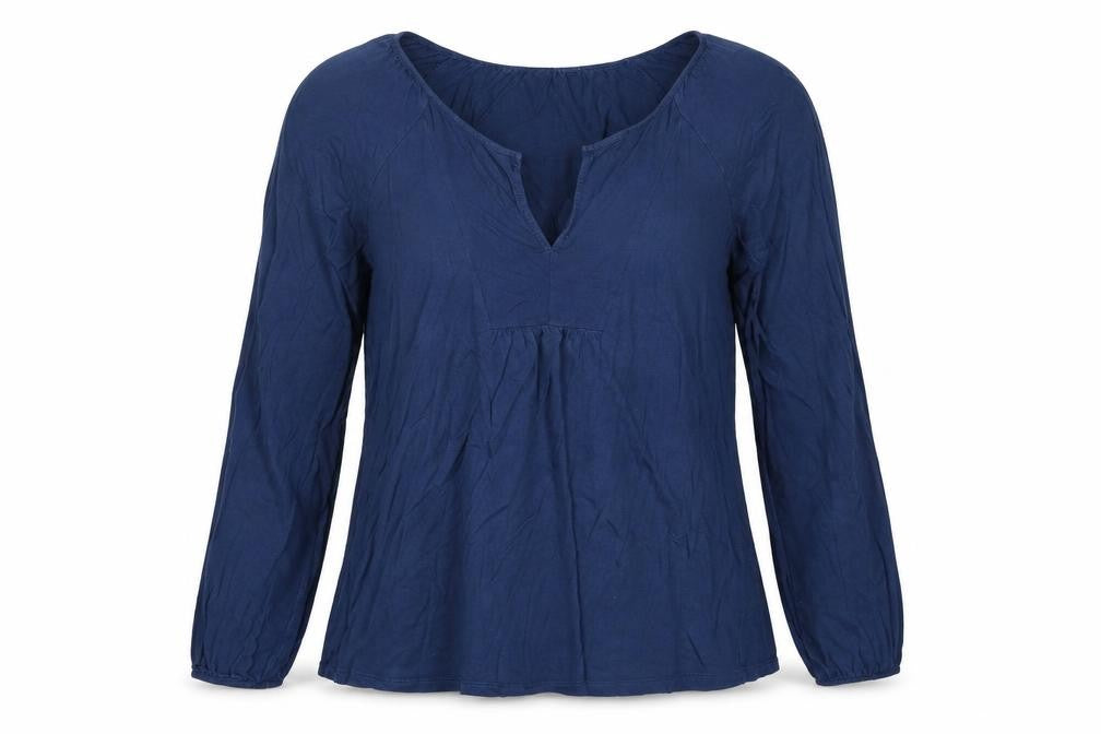 Front view of Gap women’s blue viscose basic blouse, size S, v-neck