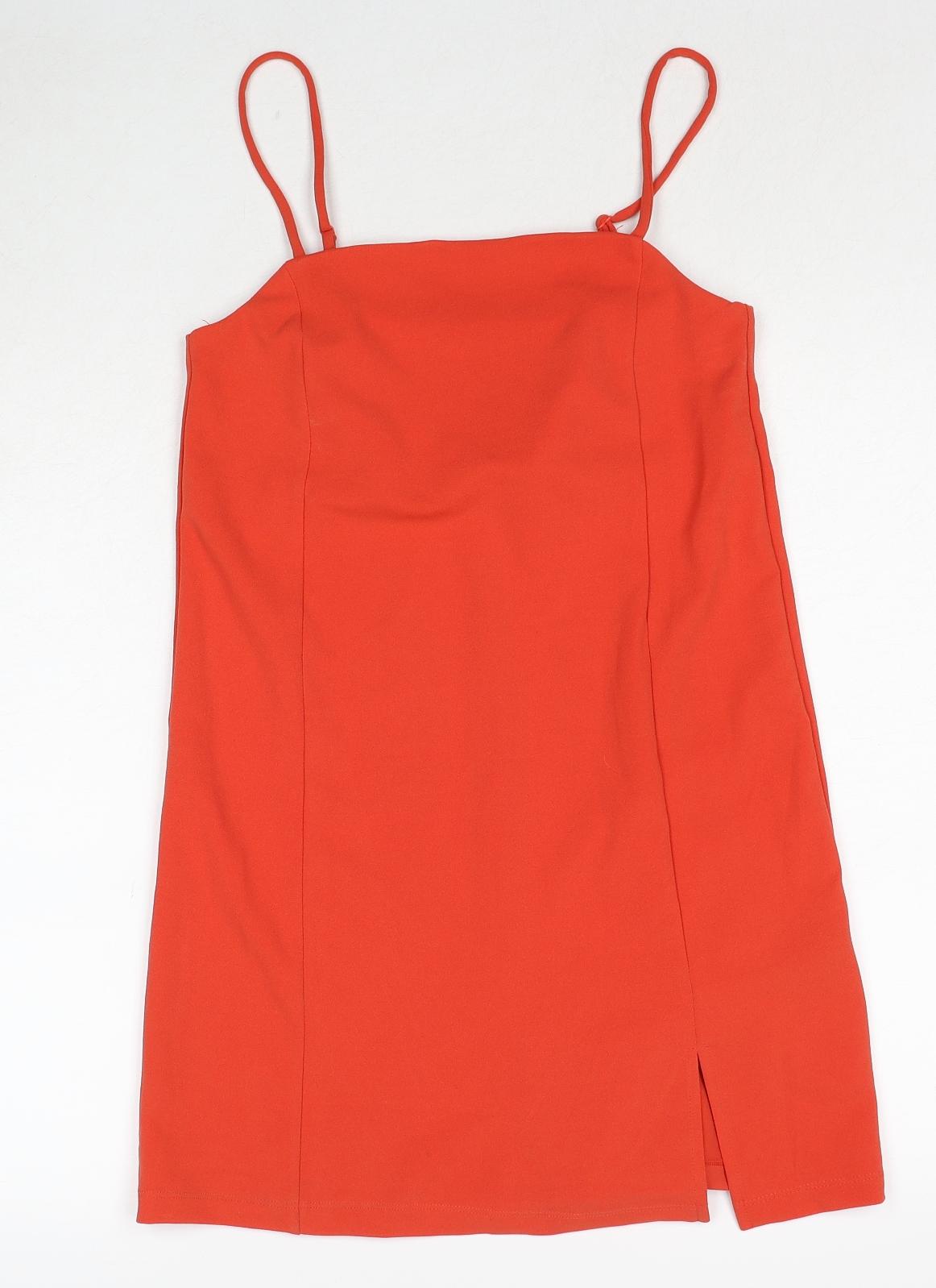 H&M Womens Red Polyester Mini Size XS Square Neck Pullover - Side Slit Adjustable Straps