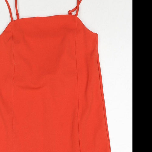 H&M Womens Red Polyester Mini Size XS Square Neck Pullover - Side Slit Adjustable Straps