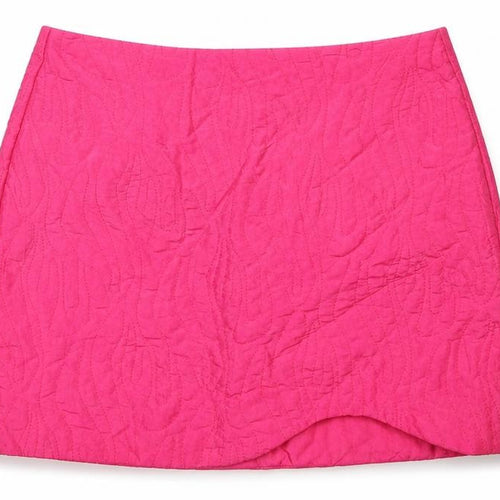 Bershka Womens Pink Geometric Polyester Mini Skirt Size XS Zip