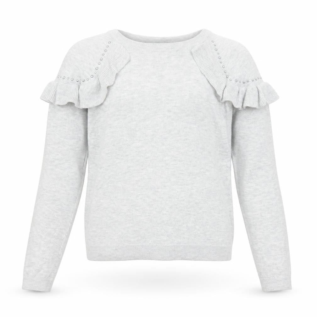 Front view of Next girls’ grey round neck cotton jumper, size 12, years pullover