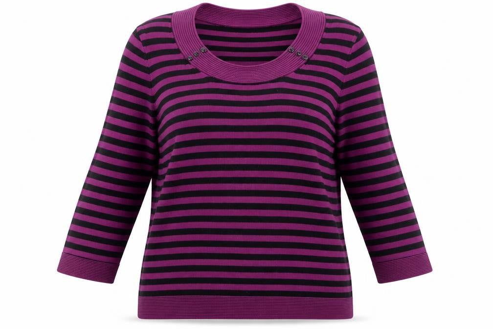 Front view of Precis women’s purple scoop neck striped viscose jumper, size L