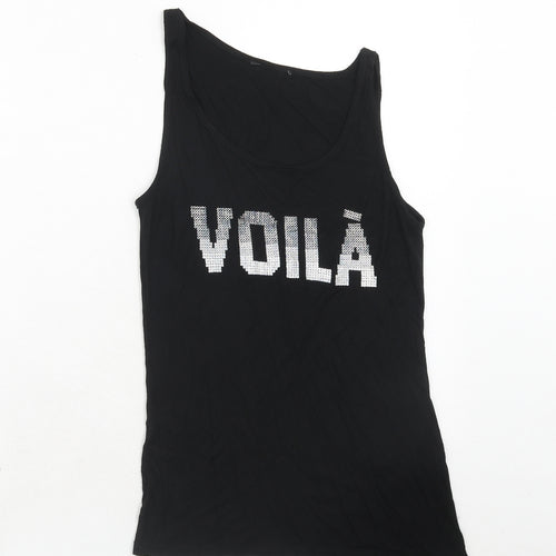 Amisu Womens Black Viscose Basic Tank Size M Round Neck - Voila