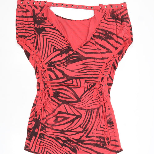 Firetrap Womens Pink Geometric Cotton Tunic Blouse Size L Round Neck