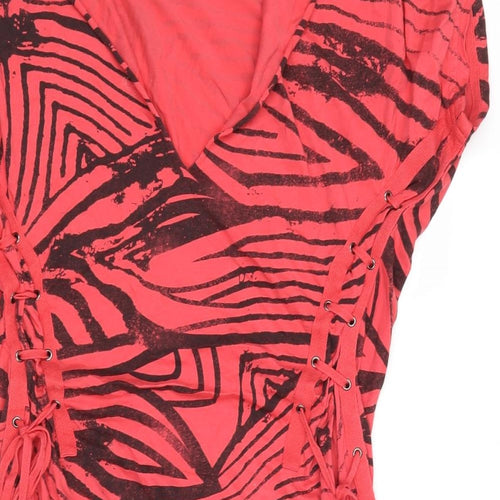 Firetrap Womens Pink Geometric Cotton Tunic Blouse Size L Round Neck