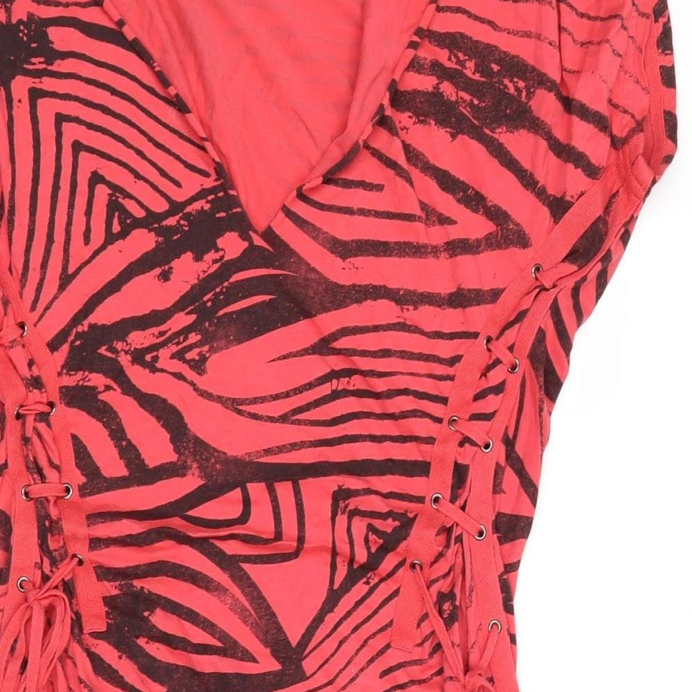 Firetrap Womens Pink Geometric Cotton Tunic Blouse Size L Round Neck