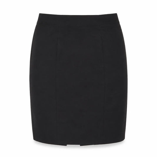 Front view of H&M women’s black cotton a-line skirt, size UK 12, zip