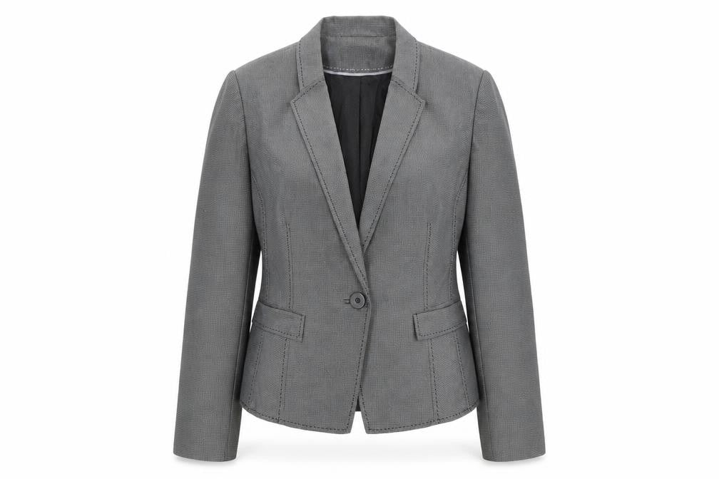 Front view of Marks & Spencer women’s grey polyester jacket blazer, size UK 18