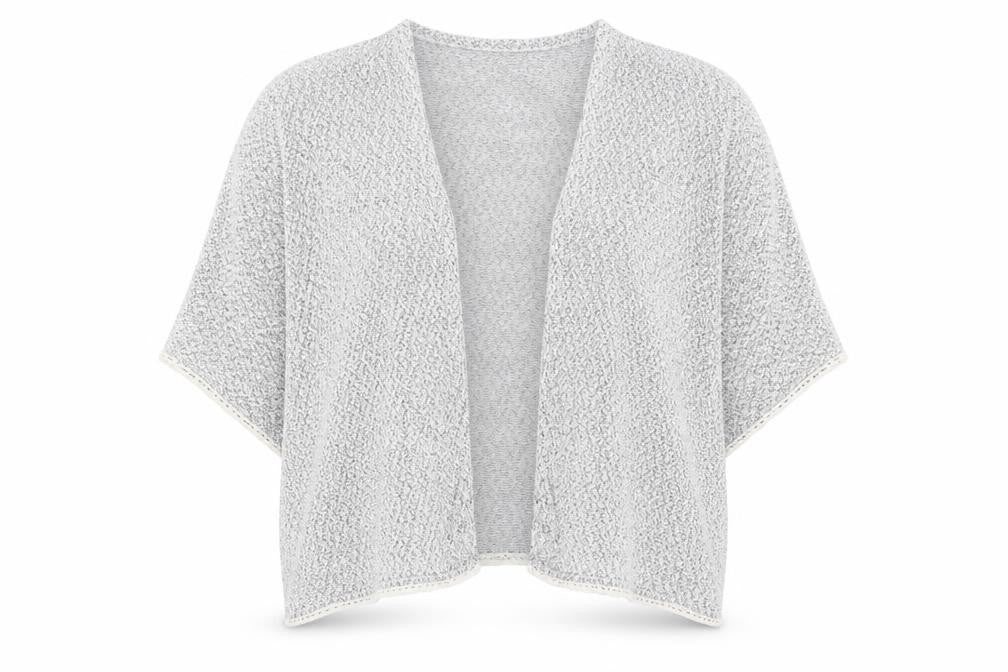 Front view of New Look women’s grey v-neck polyester cardigan jumper, size UK 18