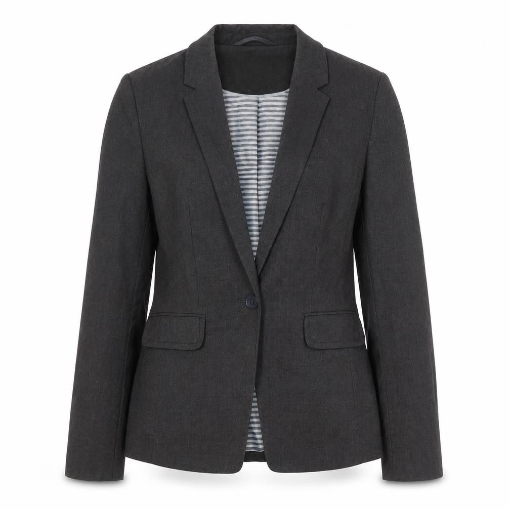 Front view of Marks & Spencer women’s grey polyester jacket blazer, size UK 10