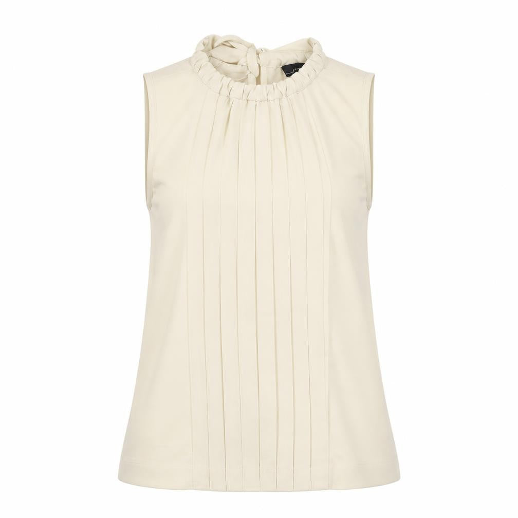 Front view of Zara women’s beige polyester basic tank, size XS, round neck
