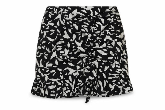 Front view of Brave Soul women’s black geometric polyester skater skirt, size M, zip