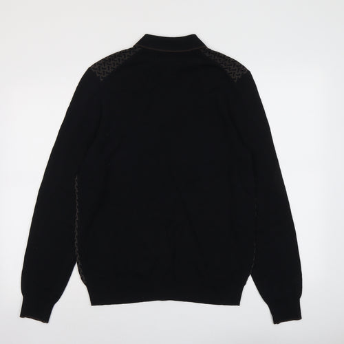 Autograph Mens Black Collared Geometric Modal Full Zip Jumper Size M Long Sleeve