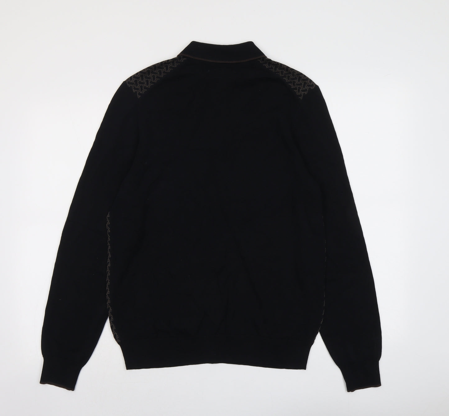 Autograph Mens Black Collared Geometric Modal Full Zip Jumper Size M Long Sleeve