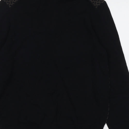 Autograph Mens Black Collared Geometric Modal Full Zip Jumper Size M Long Sleeve