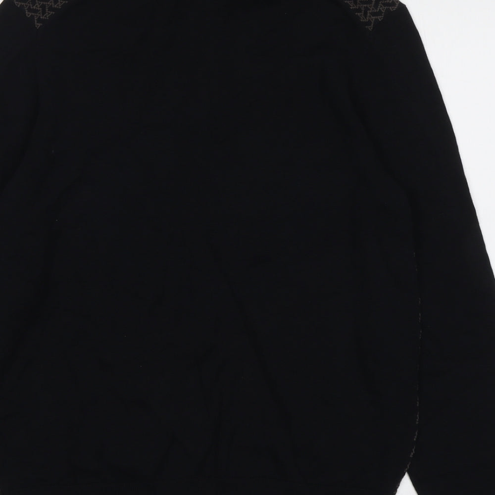 Autograph Mens Black Collared Geometric Modal Full Zip Jumper Size M Long Sleeve