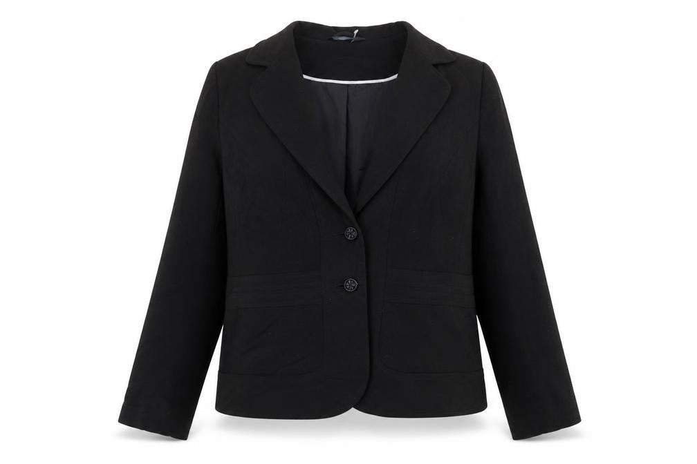 Front view of BHS women’s black polyester jacket blazer, size UK 16