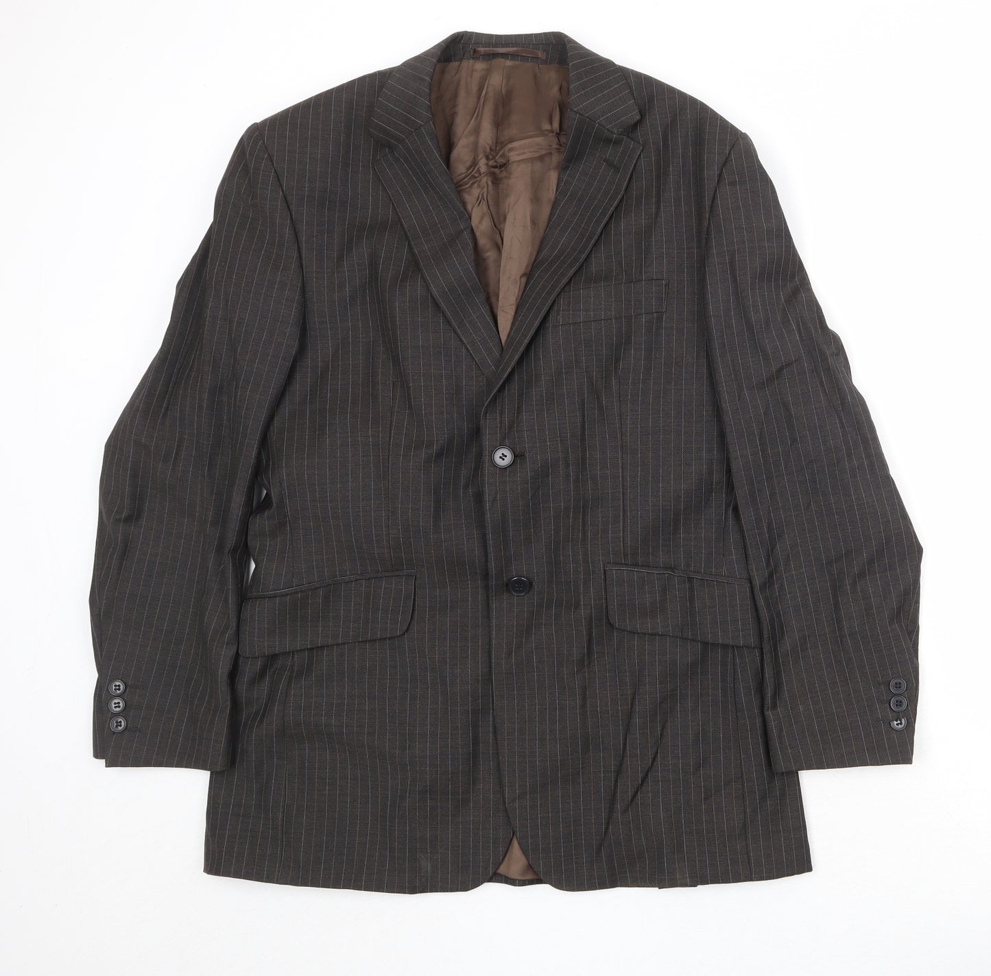 Karl Jackson Mens Brown Striped Wool Jacket Suit Jacket Size 38 Regular