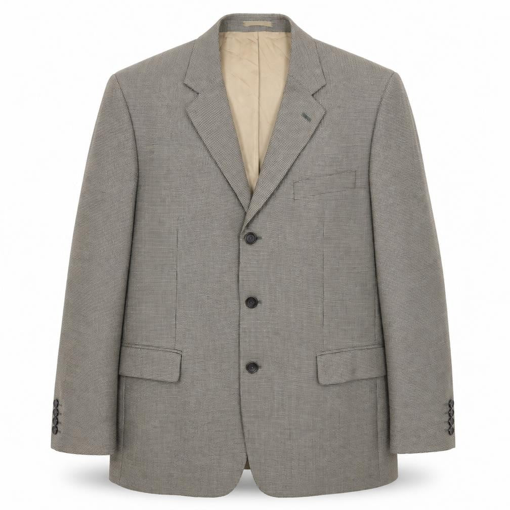 Front view of Brook Taverner men’s beige geometric wool jacket suit jacket, size 42, regular