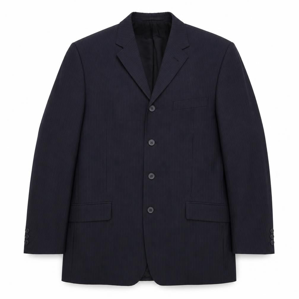 Front view of Next men’s black striped wool jacket suit jacket, size 42, regular