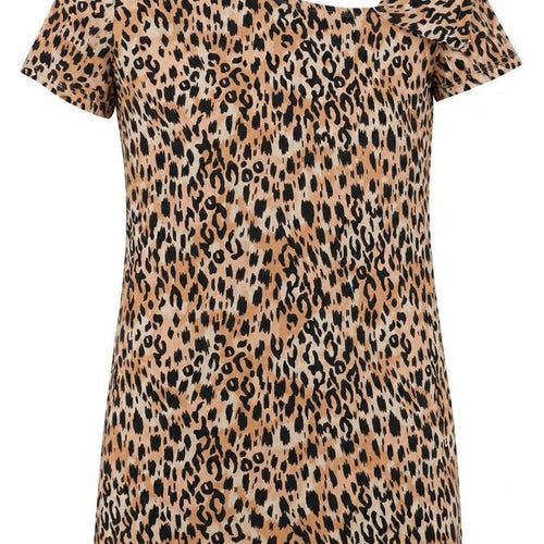 Very Womens Brown Animal Print Viscose Basic Blouse Size 8 Off the Shoulder - Asymmetric Neckline