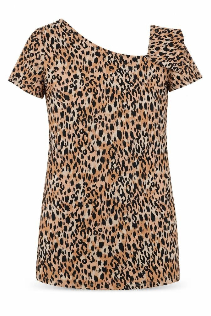 Very Womens Brown Animal Print Viscose Basic Blouse Size 8 Off the Shoulder - Asymmetric Neckline