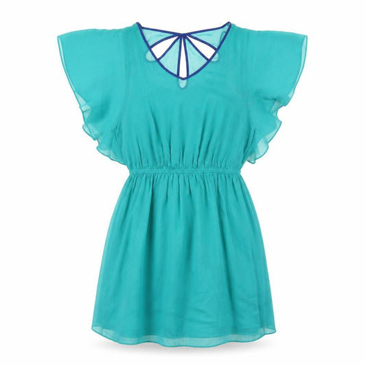 Front view of Express women’s green polyester fit & flare, size M, v-neck pullover